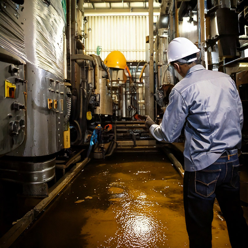 油が付着した工場内や設備・備品